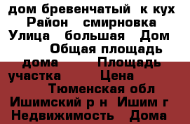 дом бревенчатый 1к=кух › Район ­ смирновка › Улица ­ большая › Дом ­ 59 › Общая площадь дома ­ 52 › Площадь участка ­ 15 › Цена ­ 1 500 000 - Тюменская обл., Ишимский р-н, Ишим г. Недвижимость » Дома, коттеджи, дачи продажа   